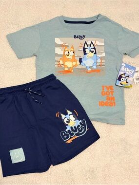 Bluey Kids Matching Set - Light Blue Tee & Navy Shorts S(6)